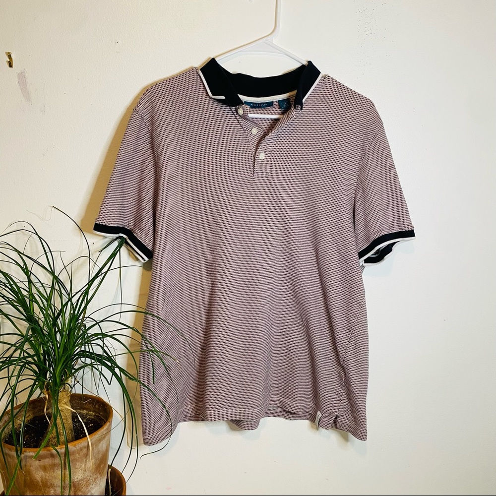 Perry Ellis Two Toned Polo Maroon Dark Blue Collar Pattern Large Lightly Worn